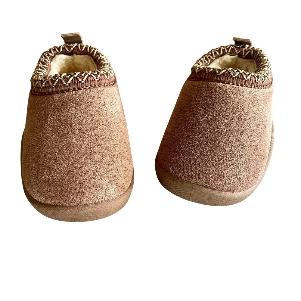 Embroidered Plush Brown Faux Suede Baby 24 Months Booties Pull-On Cozy Slippers